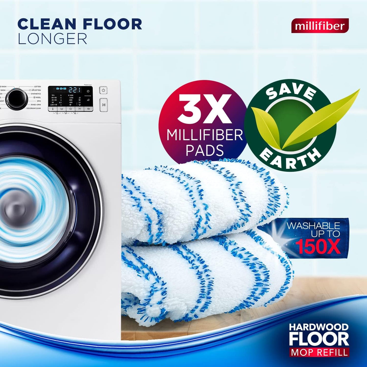 Microfiber Mop Refills 15x8 Inches, 3-Pack (Mop is Not Included)