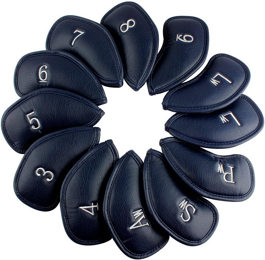 CRAFTSMAN GOLF 12pcs or 1pc Thick Synthetic Leather Golf Iron Head Covers Set Headcover Fit All Brands Callaway Ping Taylormade Cobra Etc. Also Custom Name