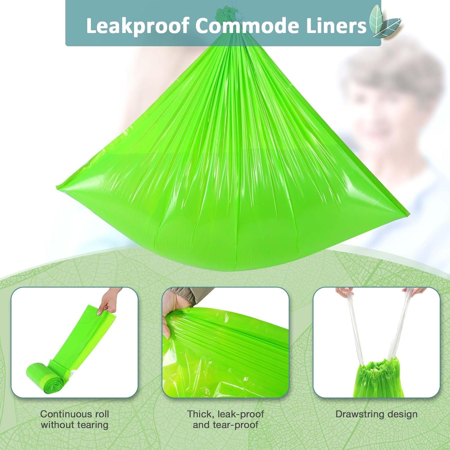 Commode Liners for Bedside Commode Vanilla Scented 100pcs Disposable Bags Universal Fit Most Standard Toilet Chair Bucket