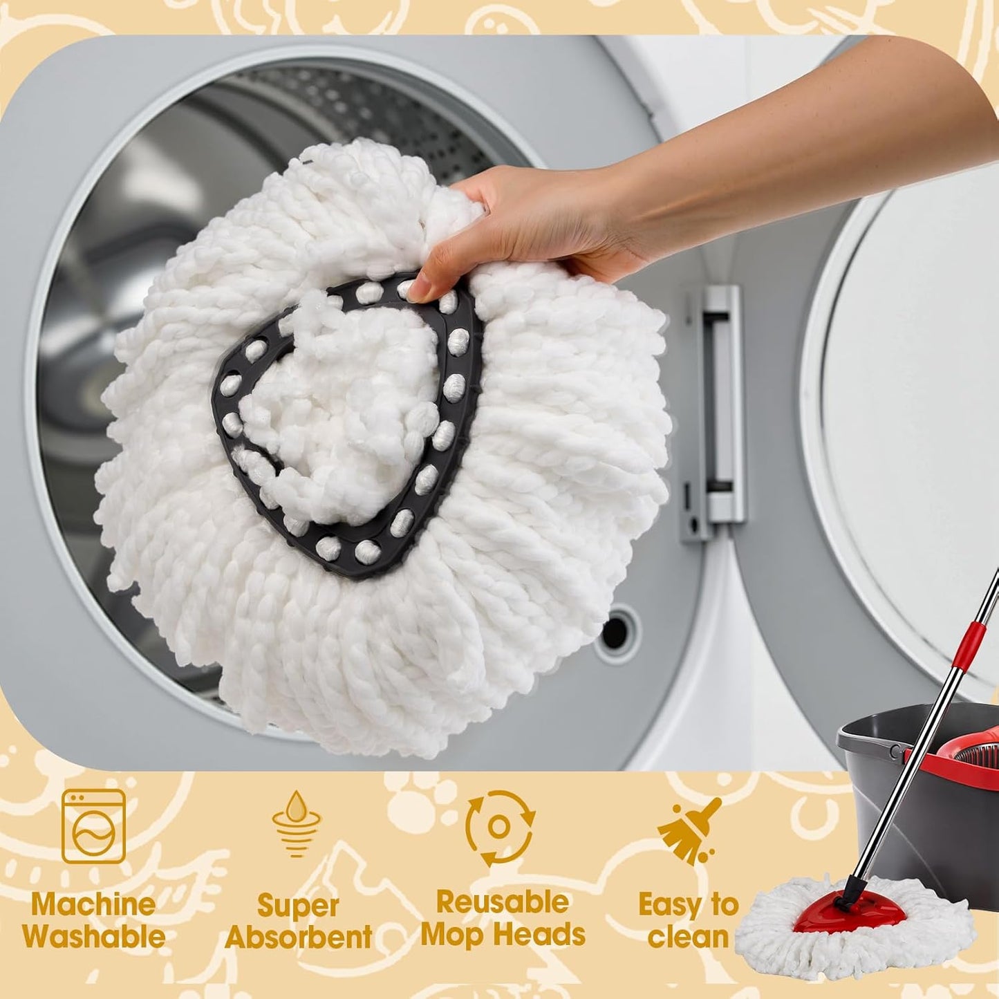 3 Pack Spin Mop Replacement Heads,100% Microfiber Spin Mop Refills for O-Ceda Mop Replace Head EasyWring 1-Tank System, Machine Washable Mop Heads Replacements for Easy Cleaning