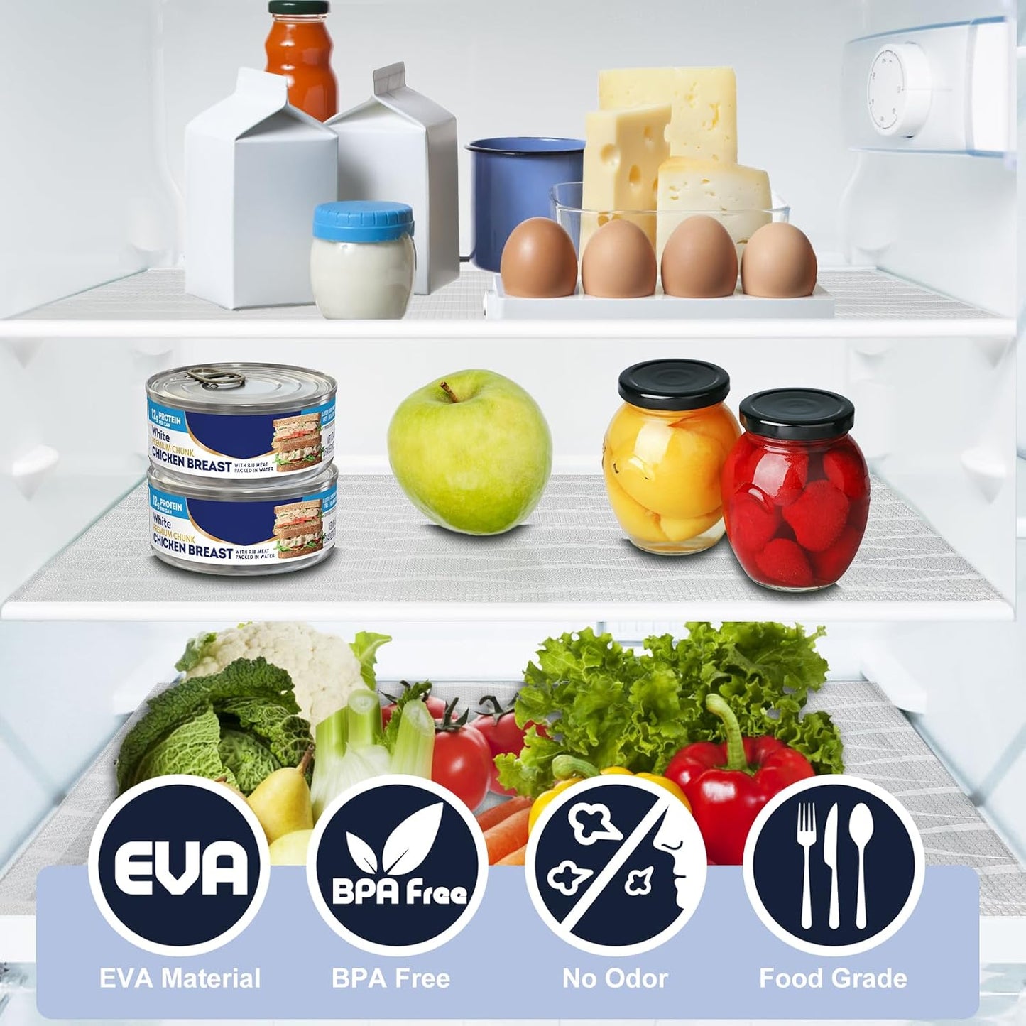 Shelf Liner, Waterproof Refragerator Liner, Drawer Liners for Kitchen Cabinet, Bathroom Sink Mat No Slip Cupboard Mats Non Adhesive Fridge Liner EVA Place Mats Roll - Clear Wave 12"×118"