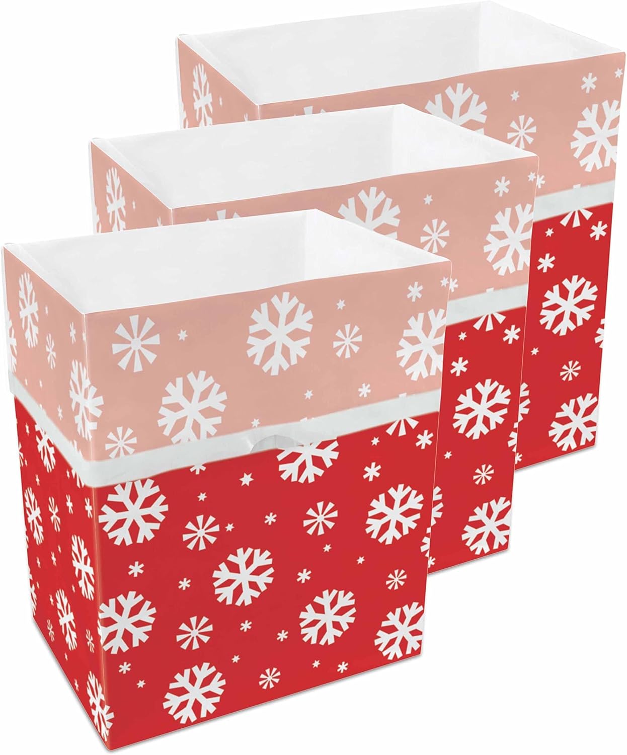 13 Gallon Disposable Pop-Up Trash Cans (3-Pack) with Fitted Bags – Foldable Garbage & Recycling Bins for Parties, Events & Kitchen (Snowflake, 17" H x 13.5" W x 10" D)