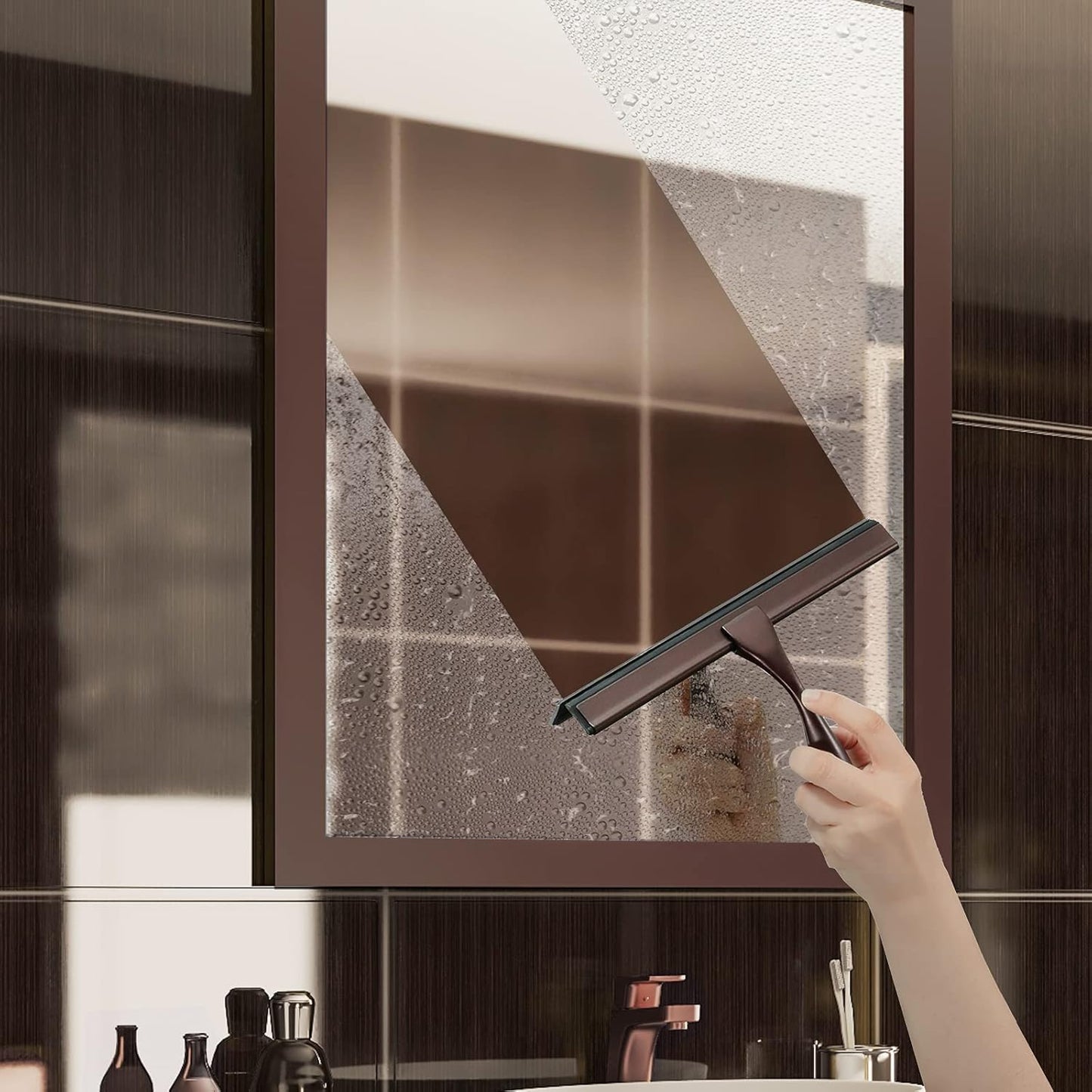 Hiware All-Purpose Shower Squeegee for Shower Doors, Bathroom, Window and Car Glass - Bronze, Stainless Steel, 14 Inches
