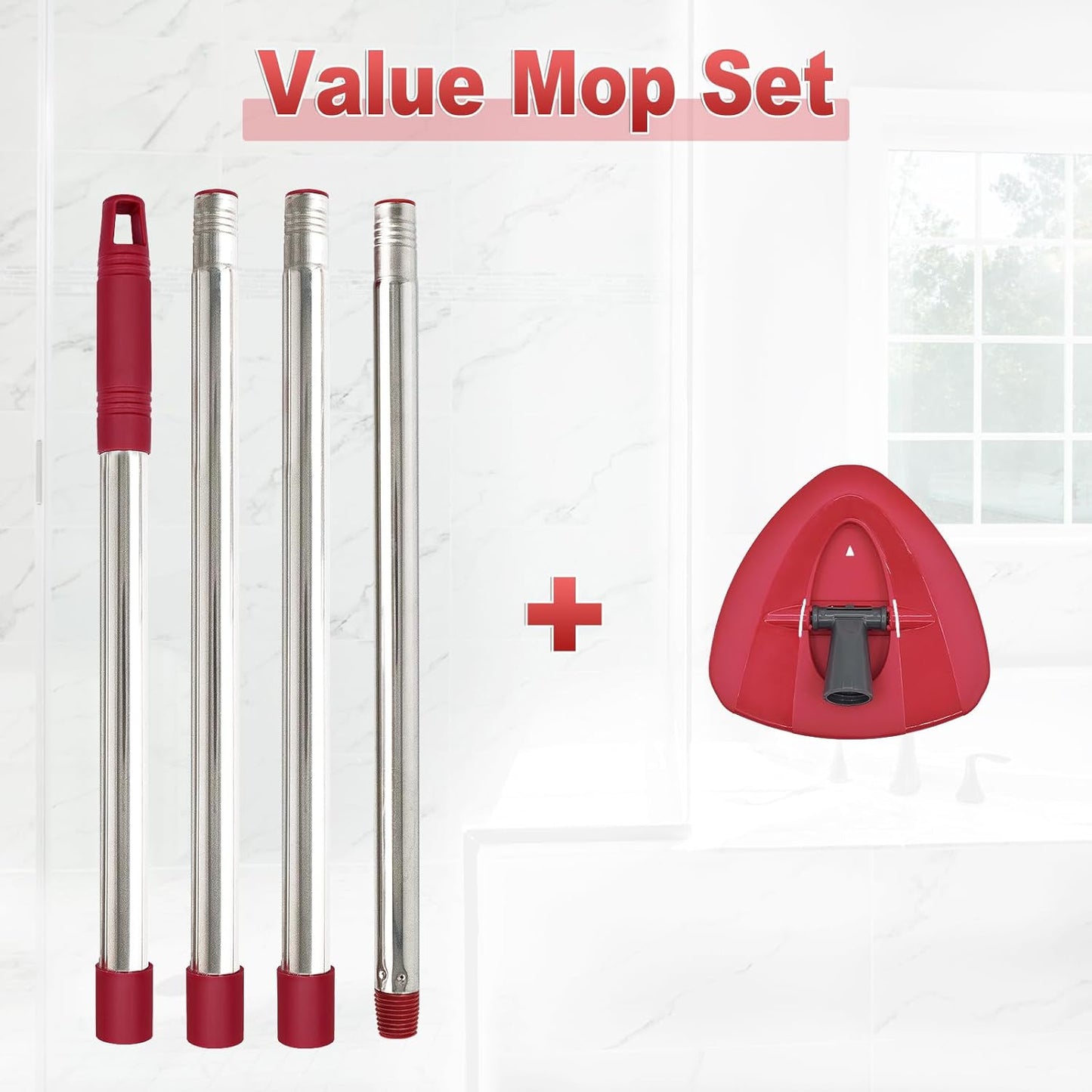 Mop Handle for Ocedar, Mop Handle for O Cedar, Spin Mop Replacement Handle for O Cedar, 4-Section Spin Mop Handles and Base for Ocedar, 30" to 58" Mop Stick Pole Handle and Base for Ocedar Spin Mop