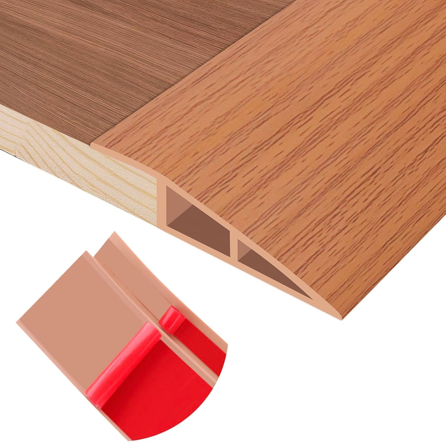 Floor Transition Strip Self Adhesive Vinyl Door Threshold for Doorways Carpet Edging Trim Overlap Edge Reducer for Laminate Floor, Carpet, Tile (Yellow Oak Grain, 2/5" to 3/5", 10Ft)