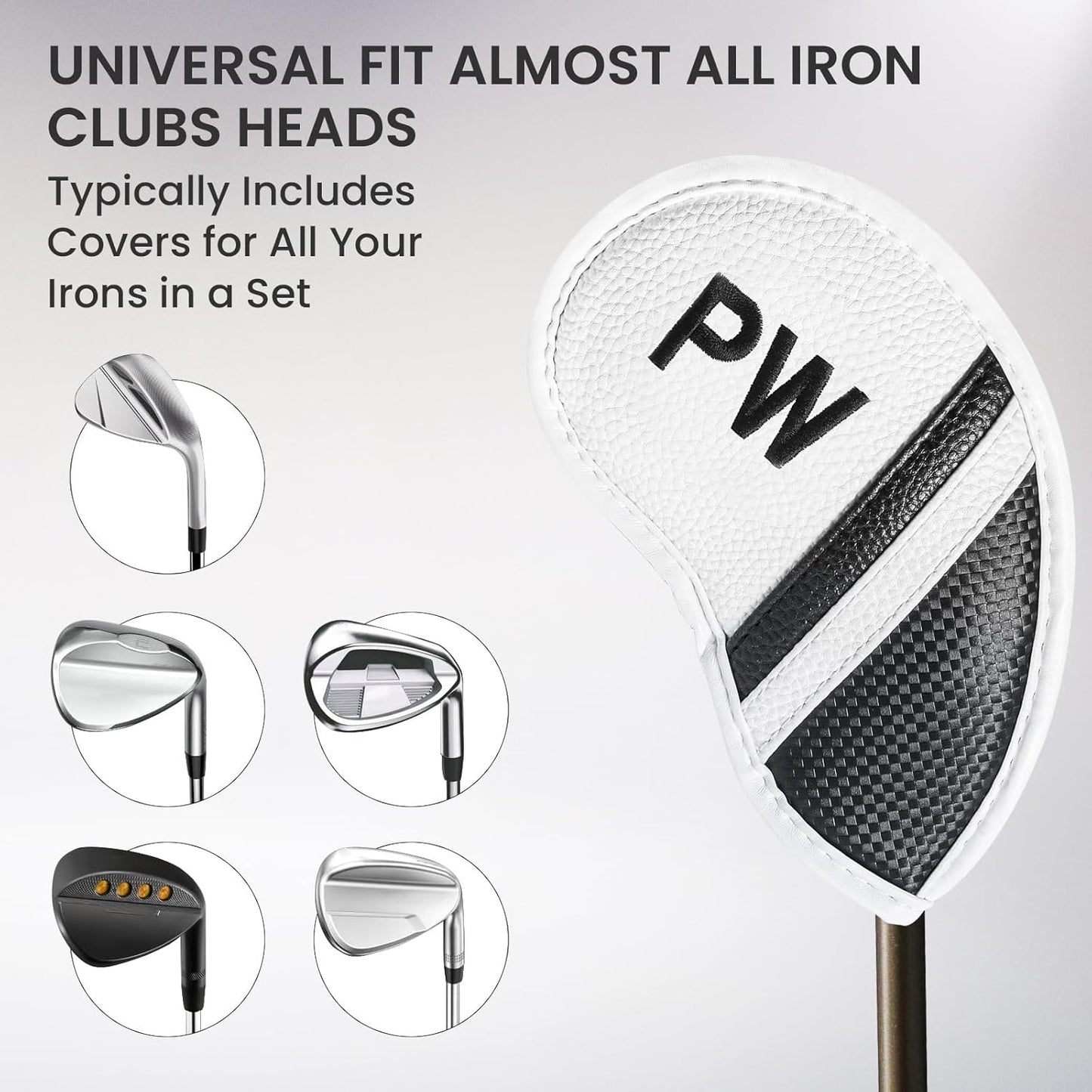 Amy Sport Golf Iron Head Covers Value 12 Pcs Set Thick Synthetic Leather, Protection Weatherproof Club Headcover Fit Universal Main Iron Wedge Golf Clubs for Men Women