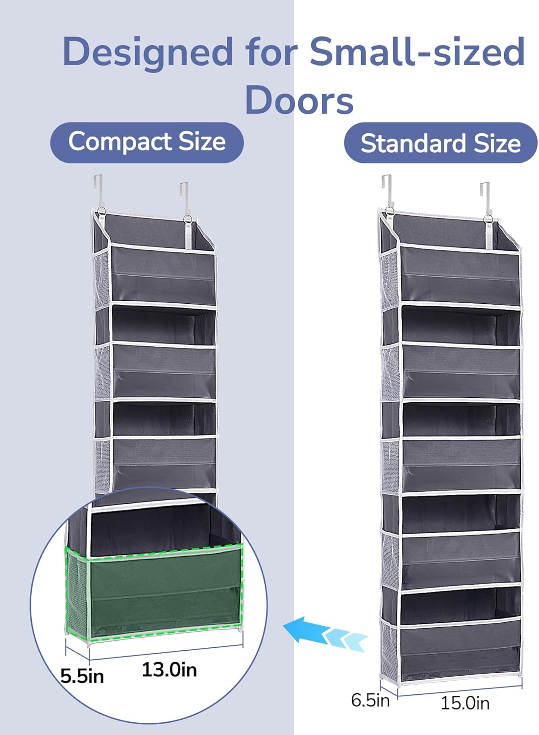 ULG 1 Pack Compact Size Over Door Organizer Slim Door Storage for Small-Sized Doors, 5 Shelves, Dark Gray