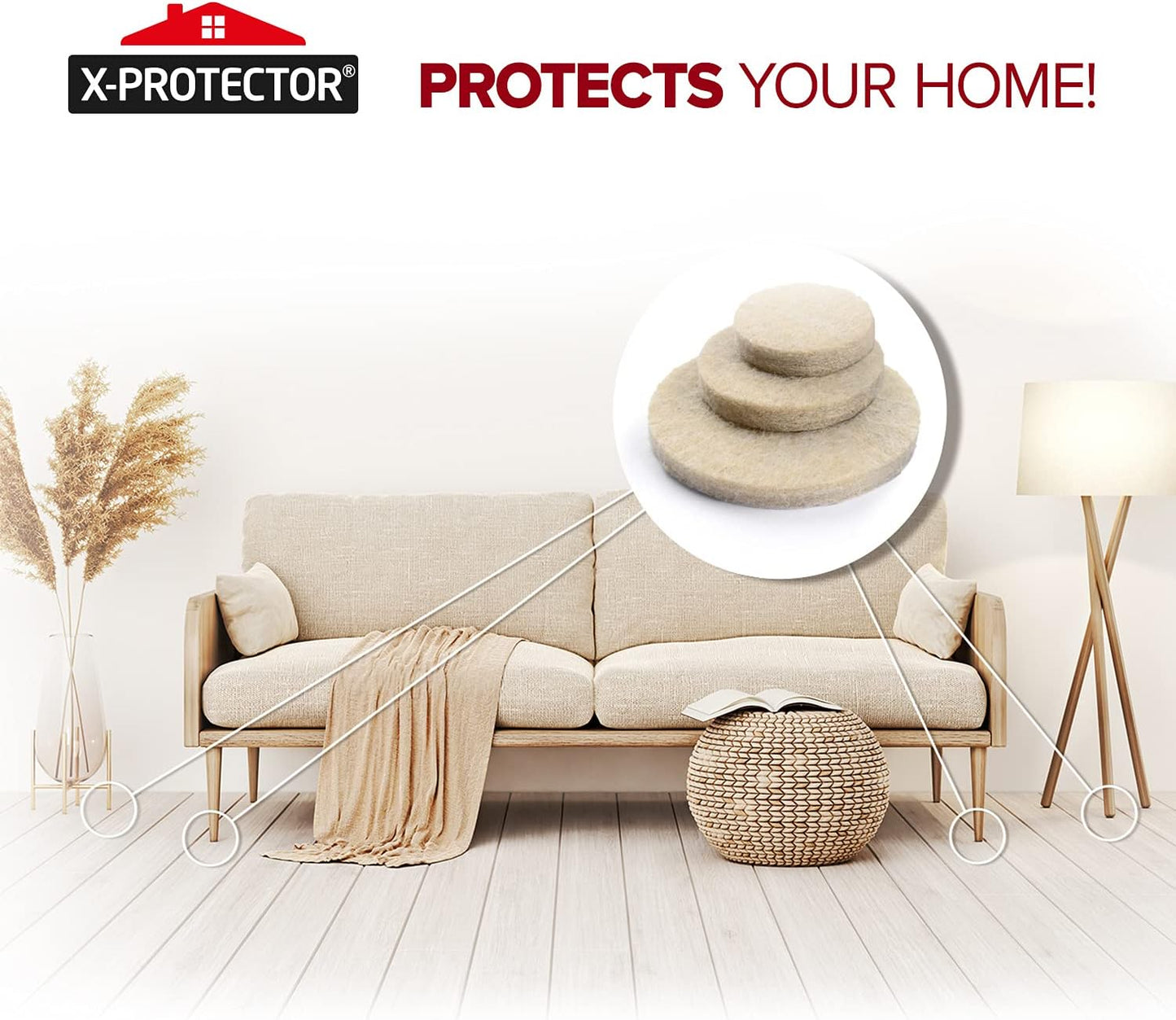 Felt Furniture Pads X-PROTECTOR 235 PCS Premium Furniture Pads - Felt Pads Furniture Feet Best Wood Floor Protectors - Protect Your Hardwood & Laminate Flooring!