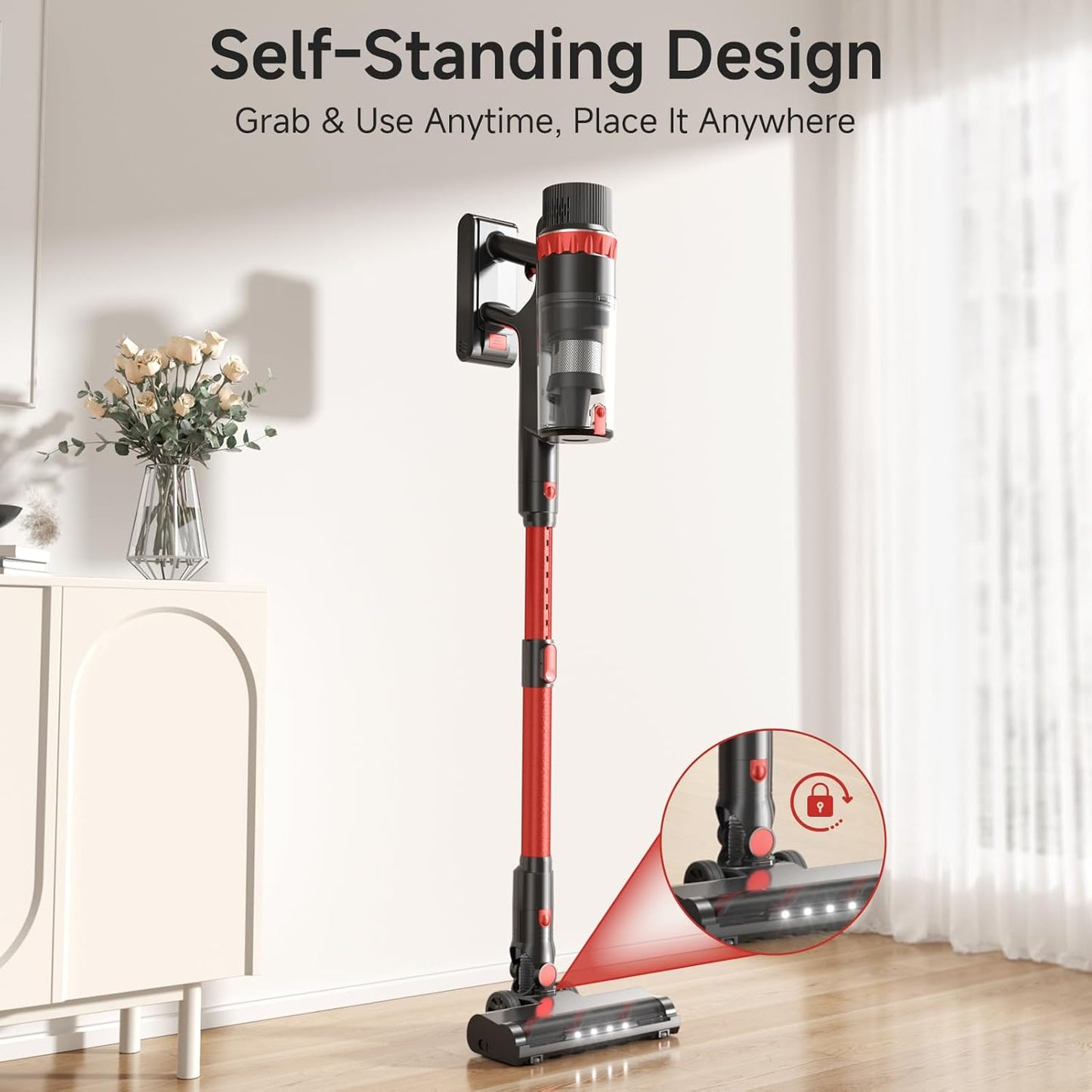 Cordless Vacuum Cleaner, 530W/45Kpa/70Mins Vacuum Cleaners for Home,Self-Standing Stick Vacuum with Smart Touch Screen,Rechargeable Lightweight Vacuum for Pet Hair,Carpets, Hard Floors