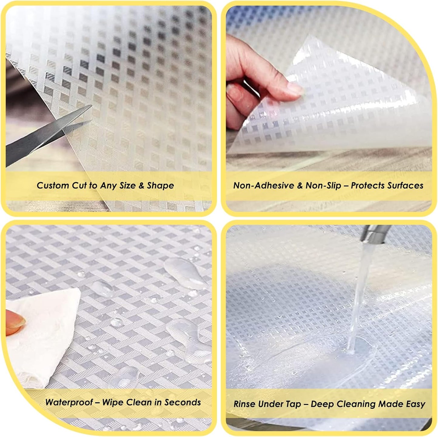 Shelf Liners for Kitchen Cabinets and Drawers, Non-Adhesive and Anti-Slip, Waterproof and Easy to Clean, Durable EVA Cabinet Mat for Refrigerator, Cupboard, Table (Black, 11.8" W x 196.8" L)