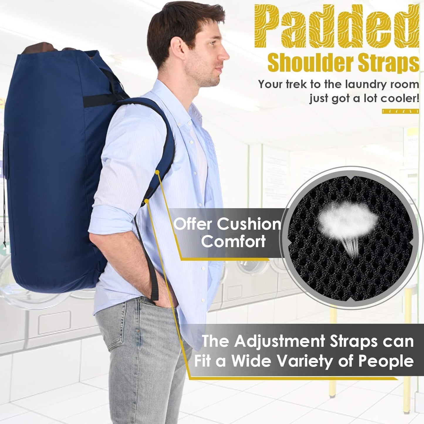 Laundry Bag Backpack Extra Large, 115L Laundry Backpack with Padded Shoulder Strap, Sturdy Travel Laundry Bags, Hanging Laundry Bag for College Dorm, Apartment, Clothes Hamper Bag for Laundromat
