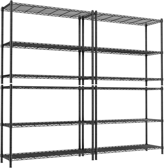Storage Shelves, 4 PCS 48" L x 20" W x 47" H Heavy Duty Garage Wire Shelving Unit Loads 1200LBS, 3-Tier Adjustable Metal Industrial Utility Shelf Rack for Kitchen, Laundry Room, Basement