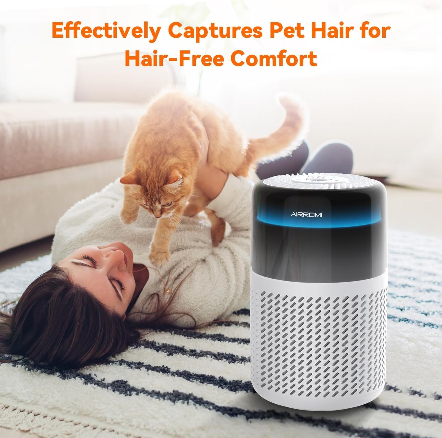 AIRROMI Air Purifier for Bedroom Home,HEPA Filter,Covers Upto 549 Ft²,Quiet 360°intake Air Cleaner with Fragrance ponge for Better Sleep,Night Light,Filters Smoke,Pet Dander,Allergies,Dust,A2005 White
