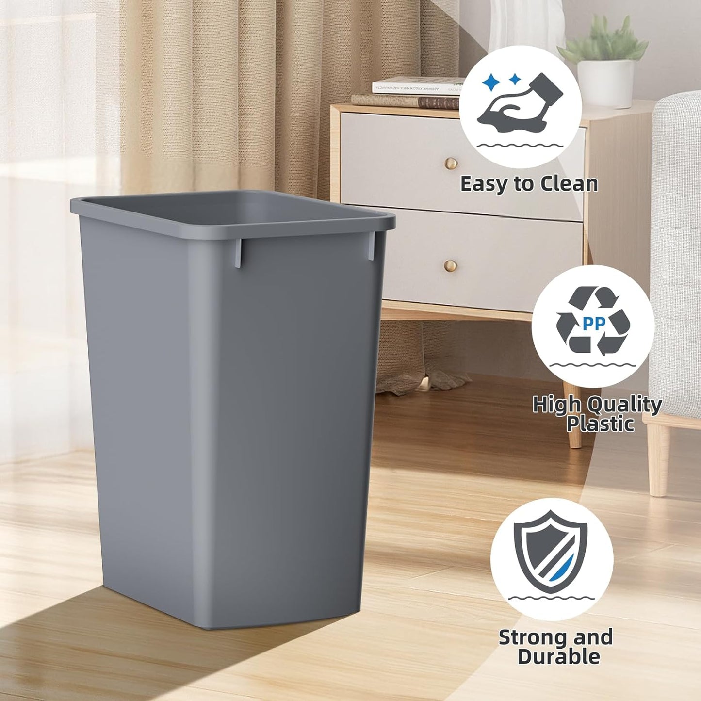 ROOMTEC 35QT Kitchen Trash Can, Lightweight and Sturdy Slim Trash Can, Wastebaskets for Office, Workspace, Kitchen, Bathroom, Easy to Clean, 1 Pack