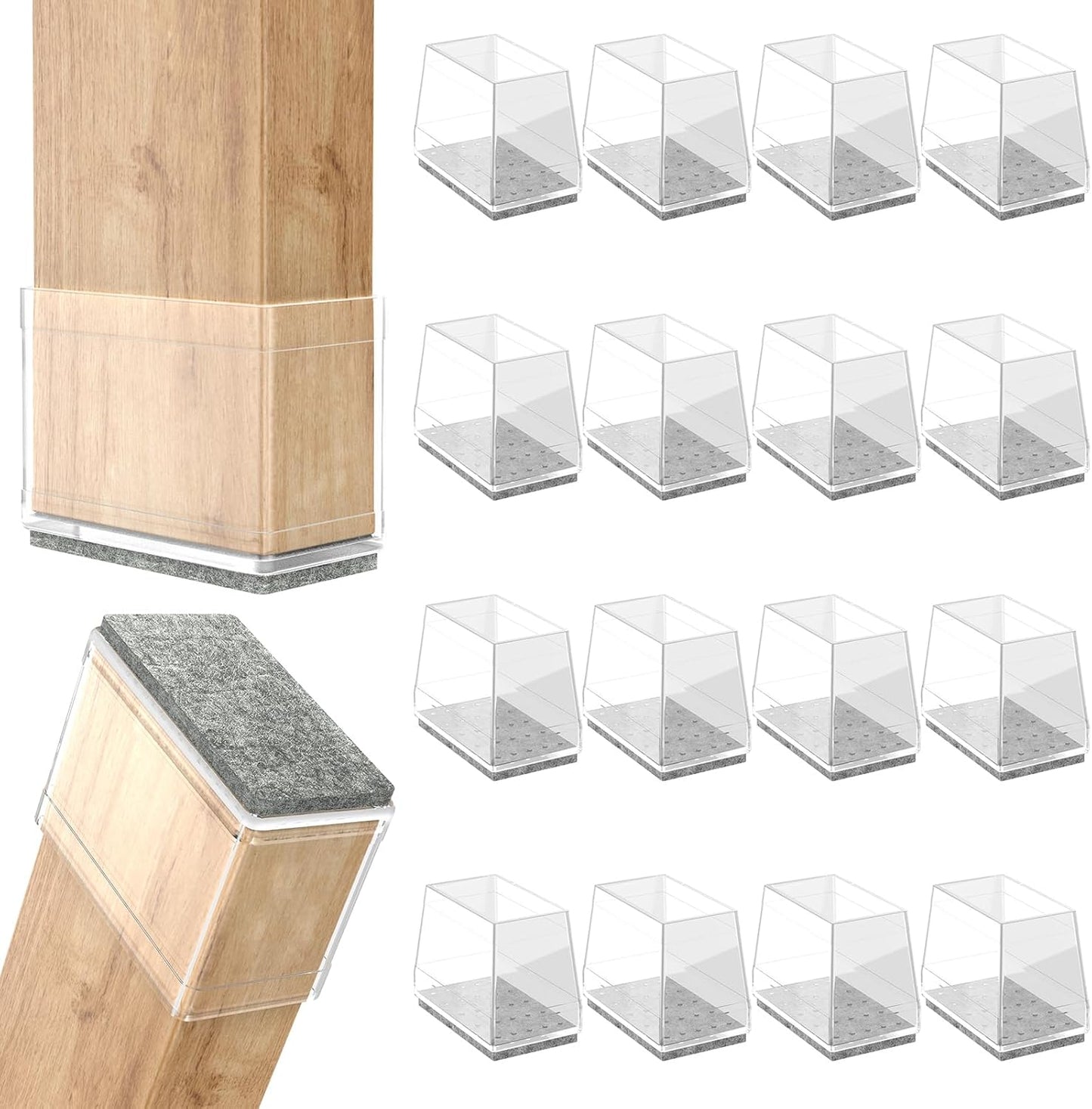 Rectangle Chair Leg Protectors for Hardwood Floors,16 PCS Silicone Covers to Protect Wood Tile Floors Felt Pads Furniture Leg Caps Reduce Noise. Easy to Move.(Clear,0.75 x 1.5 Inch,Rectangle)