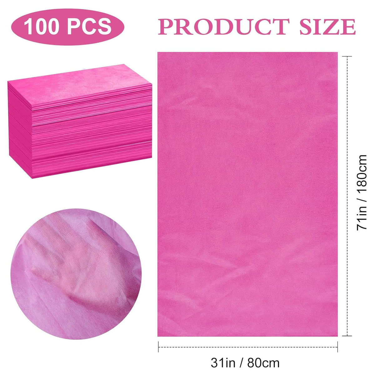 100 Pack Disposable Bed Sheets – 31.5 x 71 in Waterproof Non-woven Sheets for Massage, Spa, Tattoo & Salon Tables (Pink)