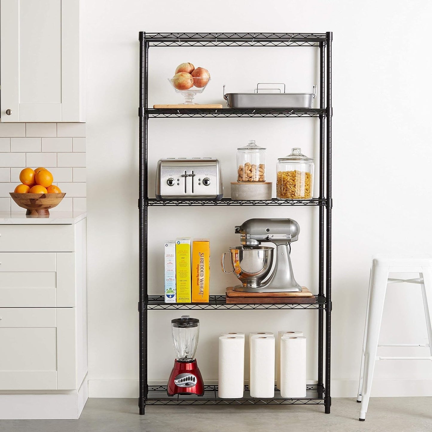 Amazon Basics 5-Shelf Adjustable Heavy Duty Steel Wire Rack Storage Shelving Organizer for Kitchen, Garage, 36" L x 14" W x 72" H, Chrome