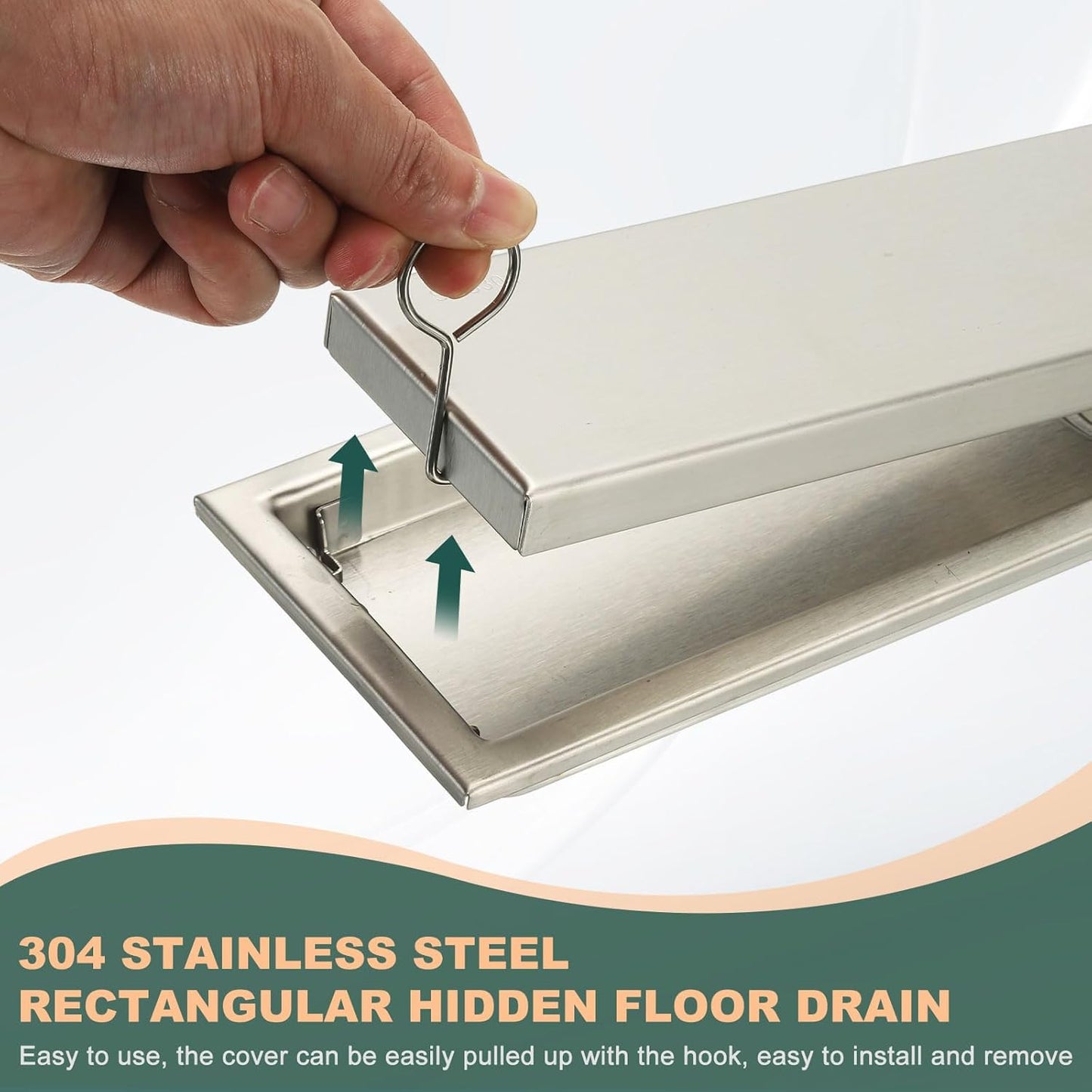 uxcell Rectangular Shower Drain, Brushed 304 Stainless Steel Odor-Proof Floor Drain Linear Shower Drain Hair Catcher for Bathroom Kitchen and Laundry Room(8 Inch, Brushed Silver)