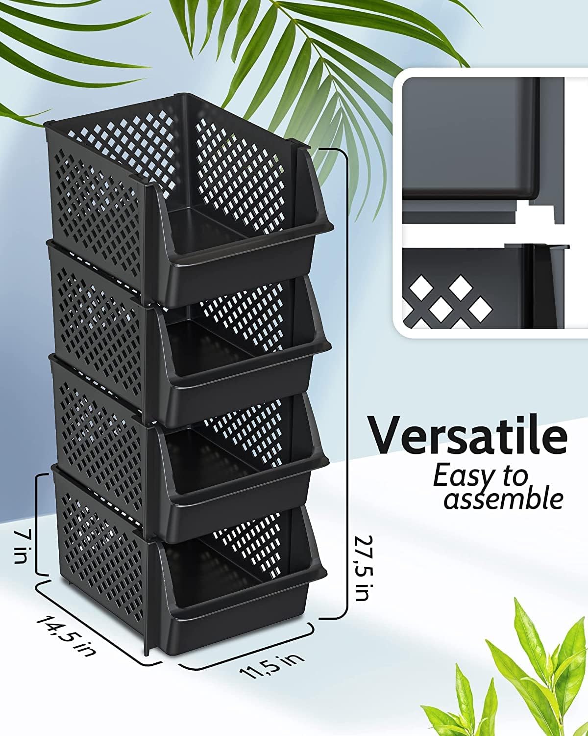 Skywin TidyFriend Plastic Stackable Storage Bins for Pantry, 24 Pack Stackable Bins for Organizing Food, Kitchen, and Bathroom Essentials (Black)