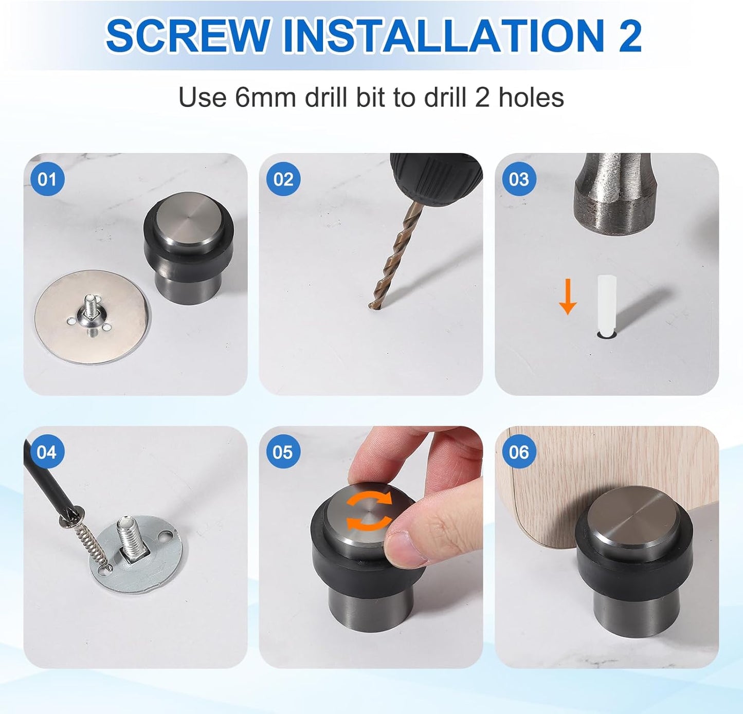 PATIKIL 2Set Round Door Stoppers, 80mm Stainless Steel Door Stop Doorstop Wedge Metal Cylinder Self Adhesive with Screw for Bottom of Door Floor Inside, Black