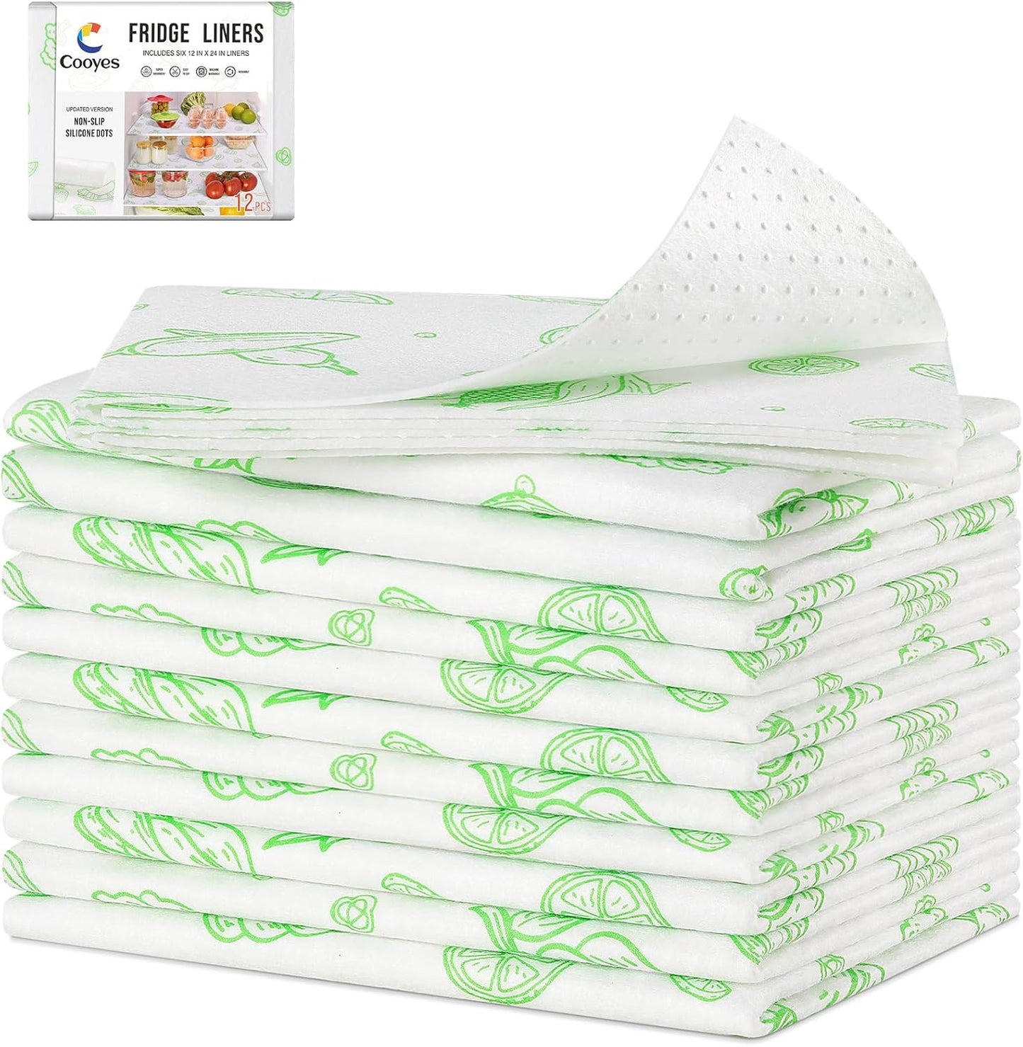 Cooyes 12 Pack Refrigerator Shelf Liners for French Door Fridge, 17.7" × 36" Extra Large, Non-Slip Fridge Mats Machine Washable, Refrigerator Drawer Liner for Glass Shelves Kitchen Cabinet