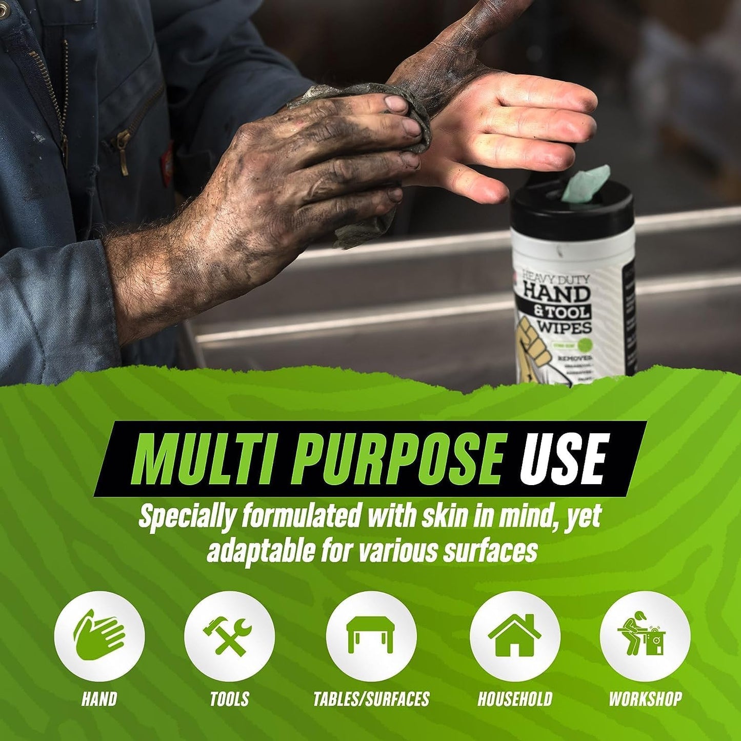 Grip Clean Heavy Duty Hand & Tool Cleaning Wipes – Waterless Hand Cleaner for Mechanics, Garage & Shop Use – Dual-Sided Grease, Oil & Paint Remover Wipes with Citrus Scent - 30ct (6 Pack)
