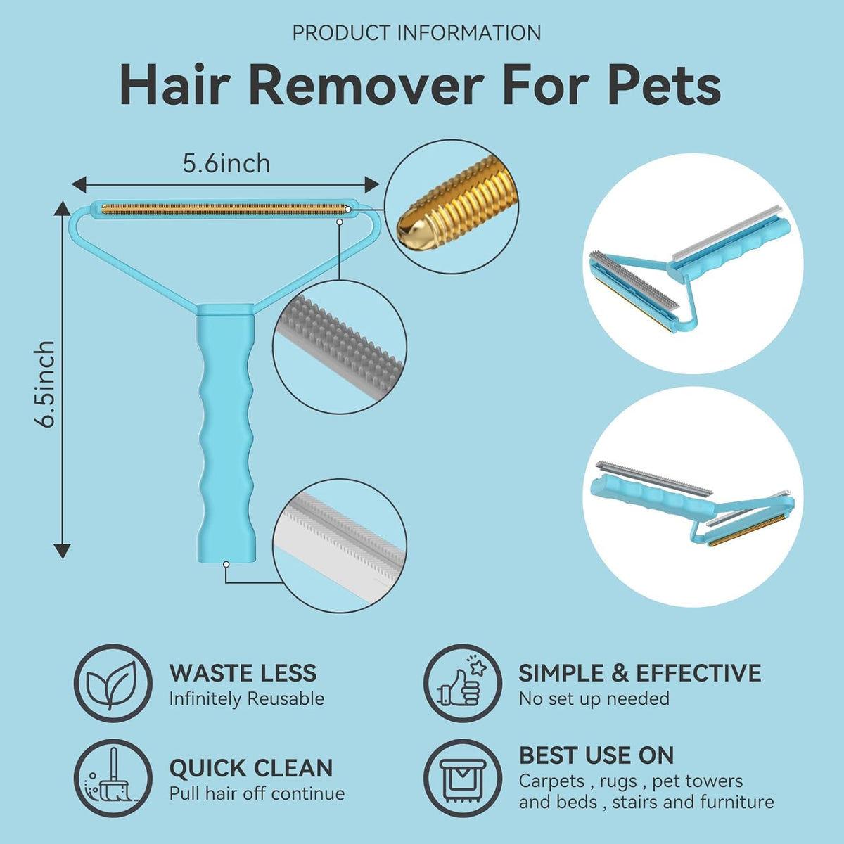 Carpet Rake - 60" Long Handle Pet Hair Removal with Metal Fabric Edge Design,Carpet Rake for Pet Hair Removal, Dog Cat Fur Remover Rubber Broom,Rug,Car Mat,Couch,Pet Bed,Furniture(4 Pack)