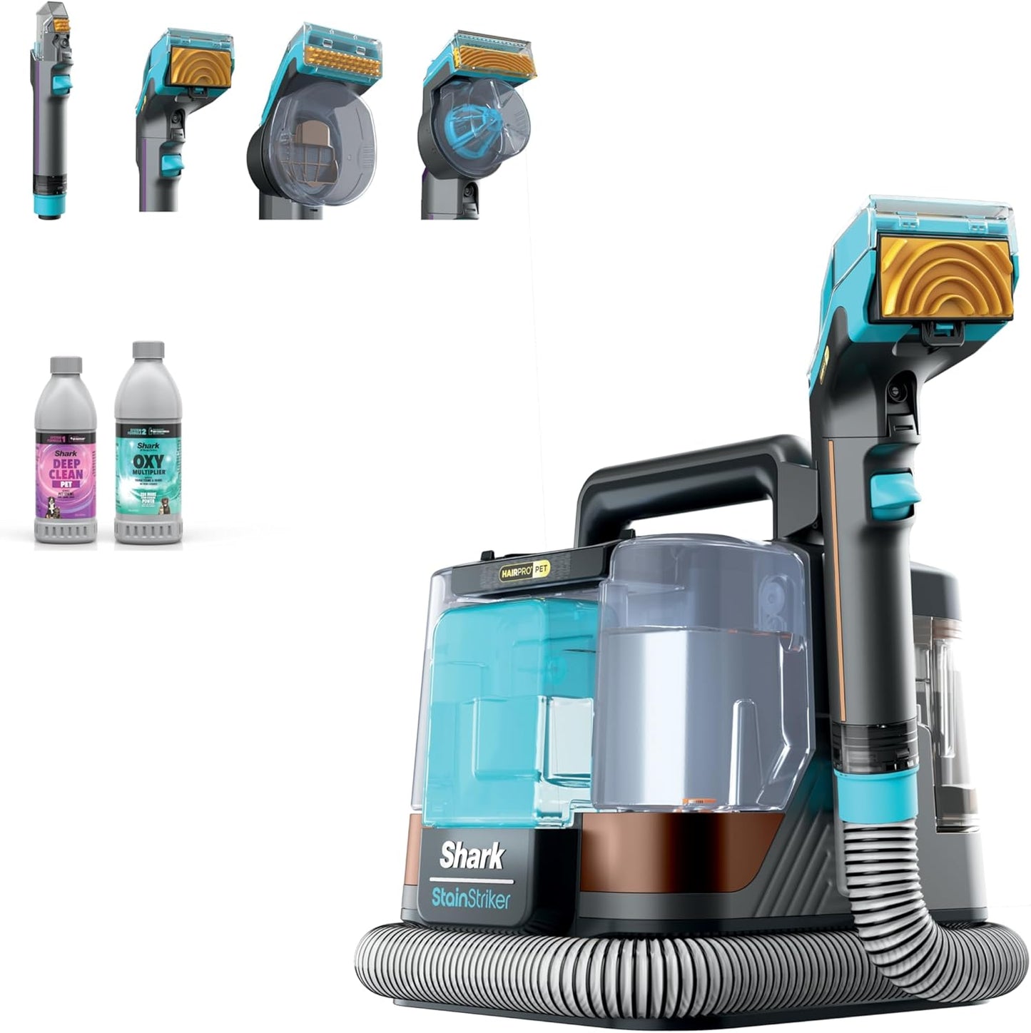 Shark StainStriker HairPro Portable Carpet, Upholstery & Area Rug Cleaner with Pet Mess & Hair Tools, Self-Cleaning, Perfect for Pets & Car Interiors, 4 Cleaning Tools & Pet Solution, Copper, PX251