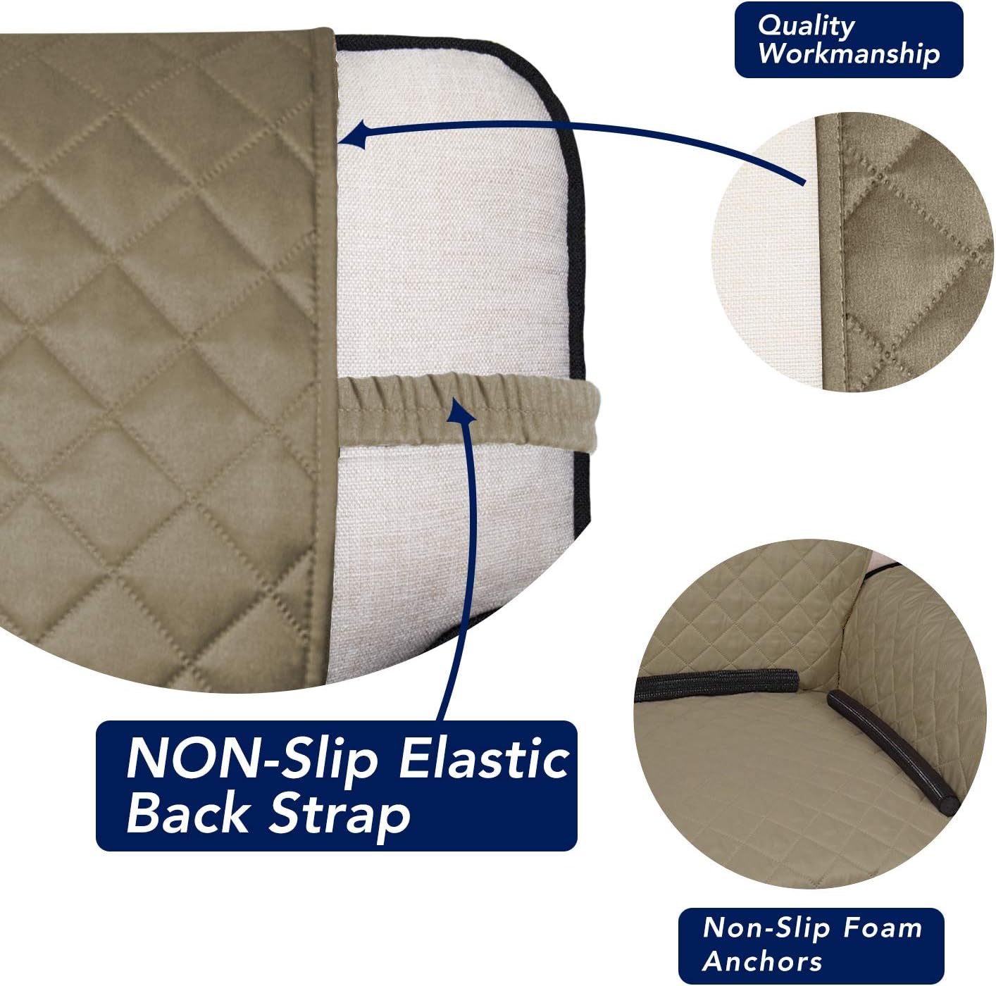 PureFit Reversible Quilted Sofa Cover, Water Resistant Slipcover Furniture Protector, Washable Couch Cover with Non Slip and Elastic Straps for Kids, Dogs, Pets (Sofa, Beige/Beige)