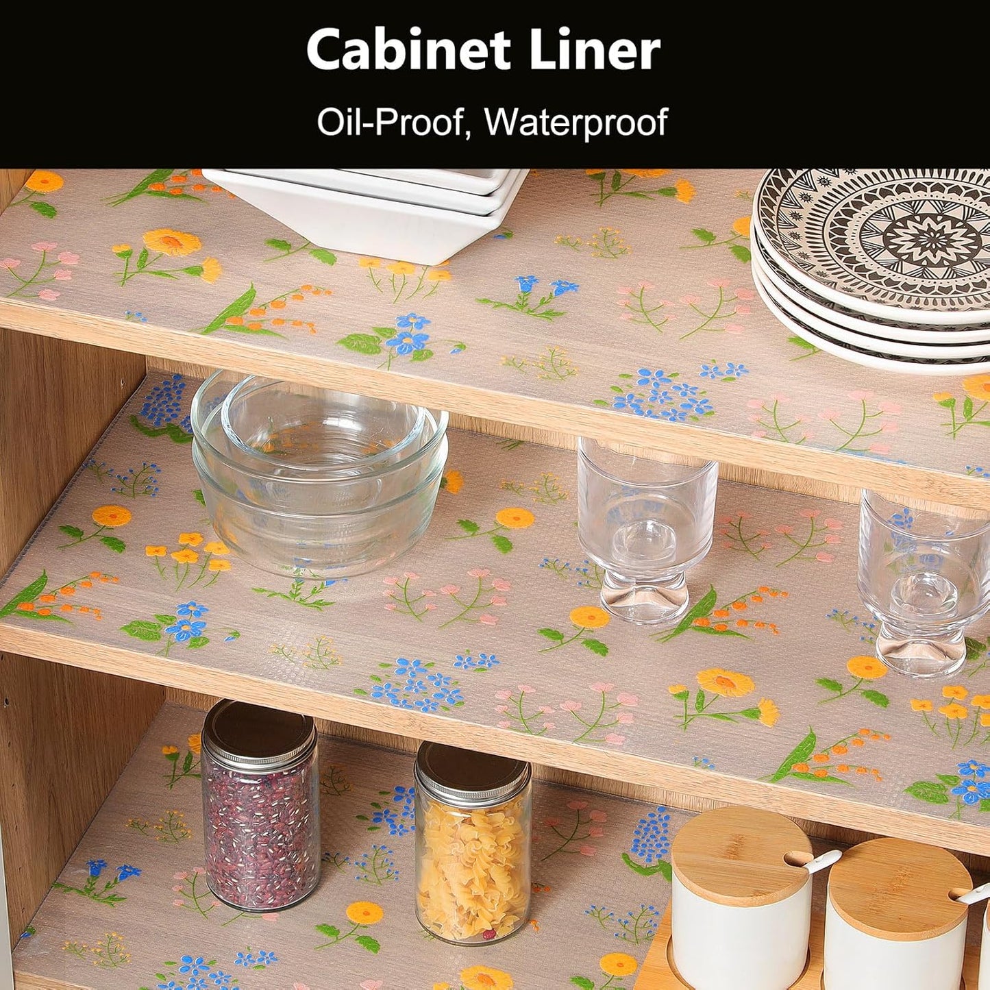 INNOLITES Non-Slip Shelf Liner – Cabinet & Drawer Liner Non-Adhesive – Waterproof Oil-Proof – Durable EVA with Floral for Kitchen Cabinets Refrigerator – BPA-Free, Easy to Cut