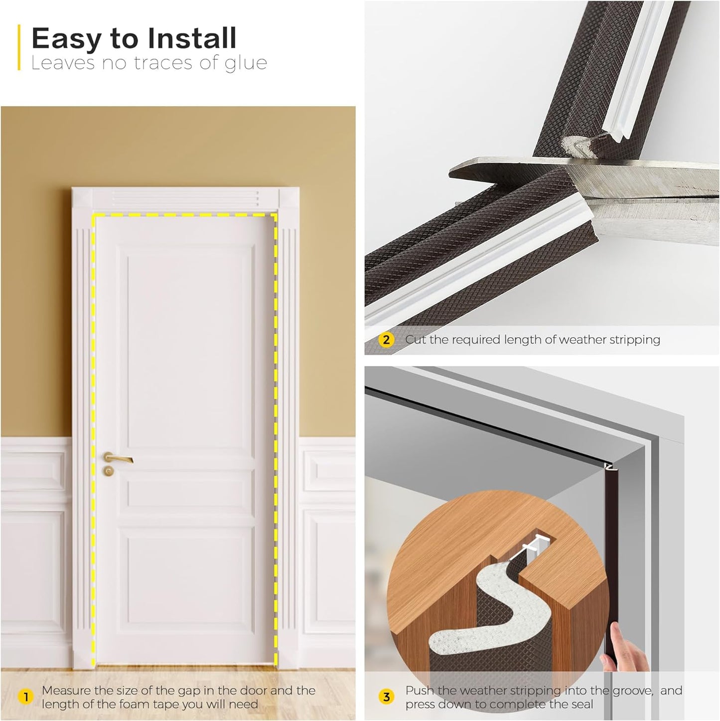 Weather Stripping Door Seal Strip - Soundproof Q-Shaped Foam for Exterior Door Frame, Large Gap Seal, Noise Cancelling, Easy to Install (Brown, 28FT)