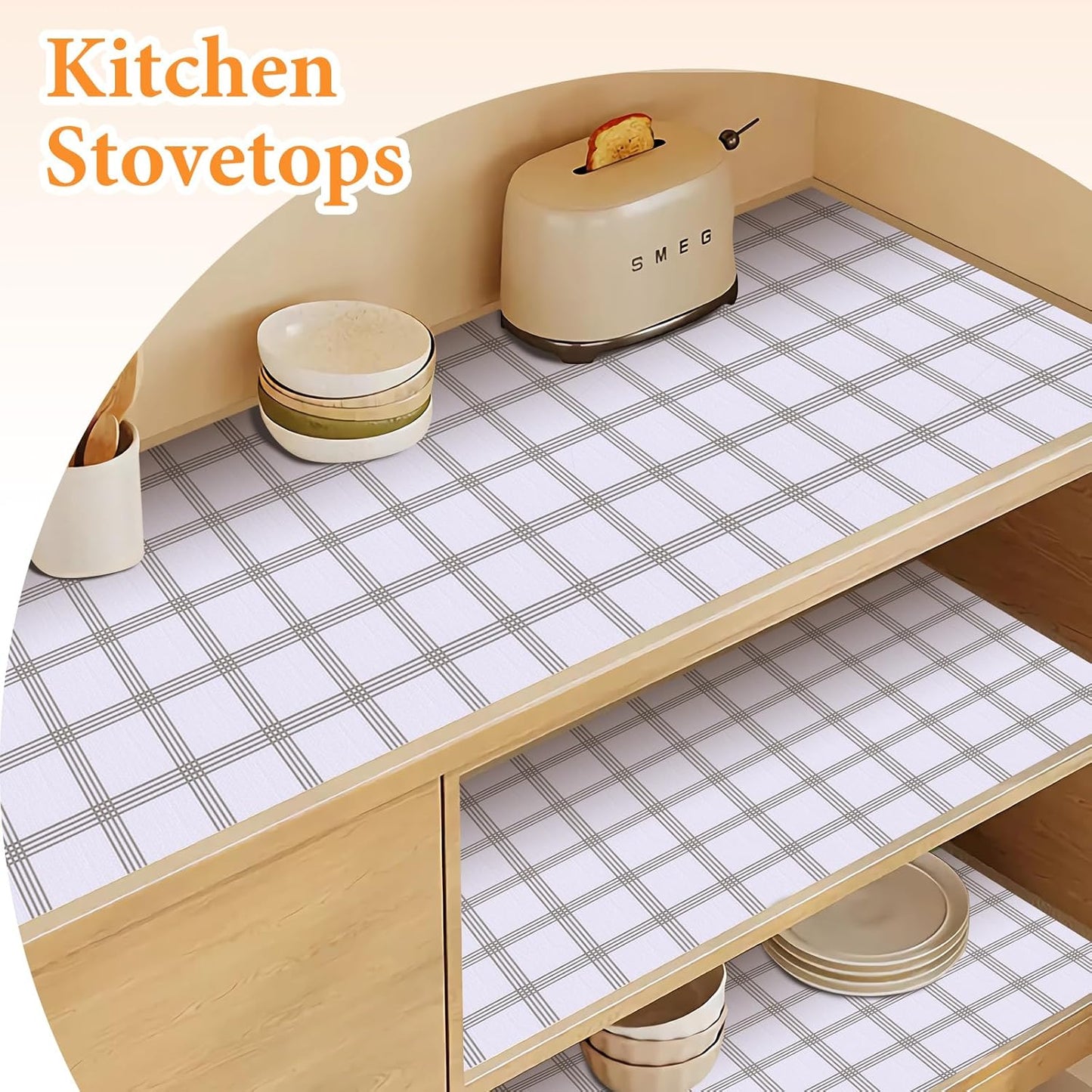 Shelf Liner for Kitchen Cabinets Non Adhesive Drawer Liner Non-Slip Thickened Shelf Liner Paper Strong Easy to Clean for Tool Box Refrigerator with Knife and Tape Measure, White Square, 11.8 x 354 in