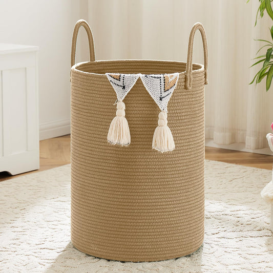 Laundry Basket,Woven Cotton Rope Laundry Hamper,40L for Decorative Storage of Dirty Clothes,Toys and Blankets in Bathroom,Baby Room and Living Room