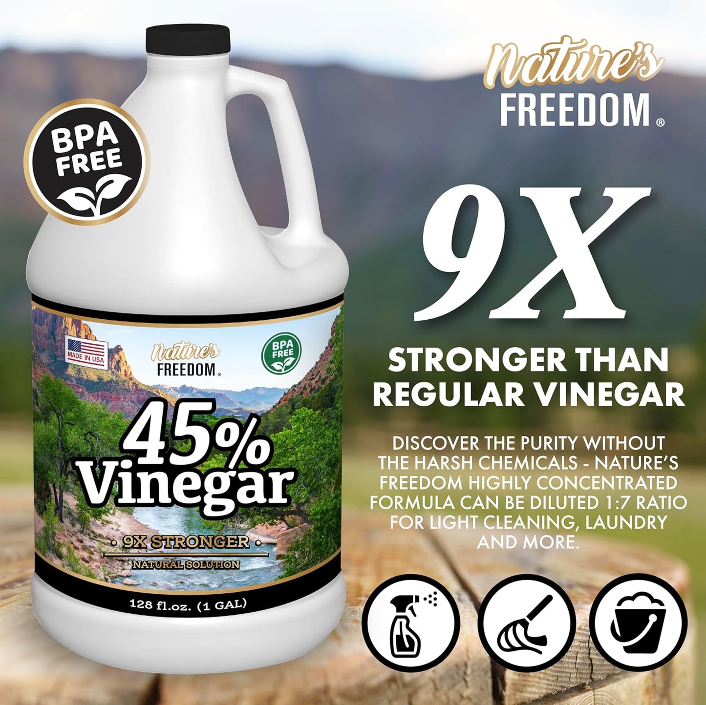 4 Gallons Extra Strength Vinegar 45% with Funnel – Industrial Strength Multi-Purpose Solution for Outdoor Use