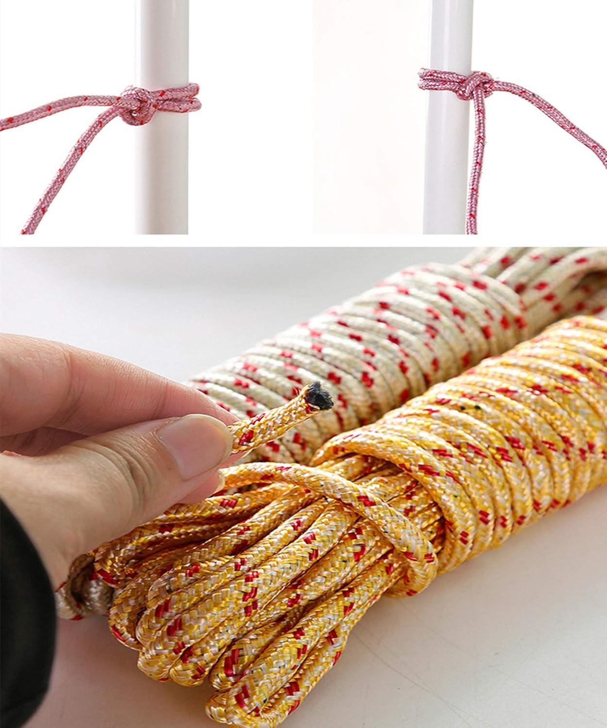10M Heavy Duty Laundry Drying Clothesline Rope Portable Travel Nylon Cord Sturdy Clothes Line for Outdoor,Camping,Indoor,Crafting,Art Projects,Random Color Pack 2