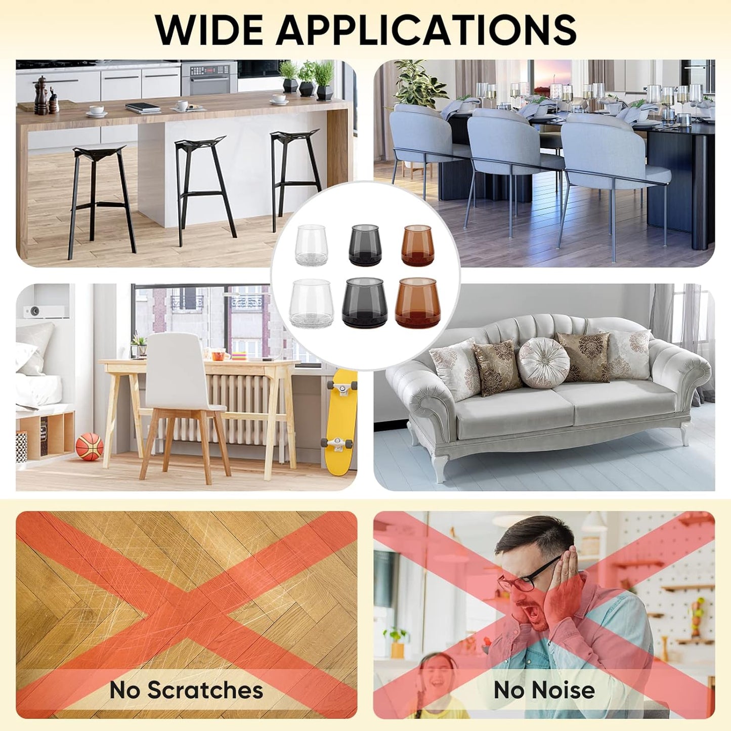 BALEINE 32 Pack Silicone Chair Leg Floor Protectors, Stool Leg Protectors Cap, Non-Slip Chair Leg Caps for Hardwood Floors (Clear & Large, 32 Pack)