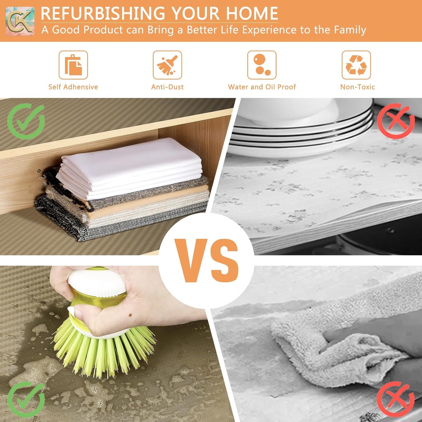 Self-Adhesive Shelf Liner Kitchen Liner, Waterproof Backed Paper Easy Peel and Stick Contact Liner Without Residue for Decor Your Desk Surface, Kitchen Countertops (Dark Khaki, 35.4 x 118.1 inches)