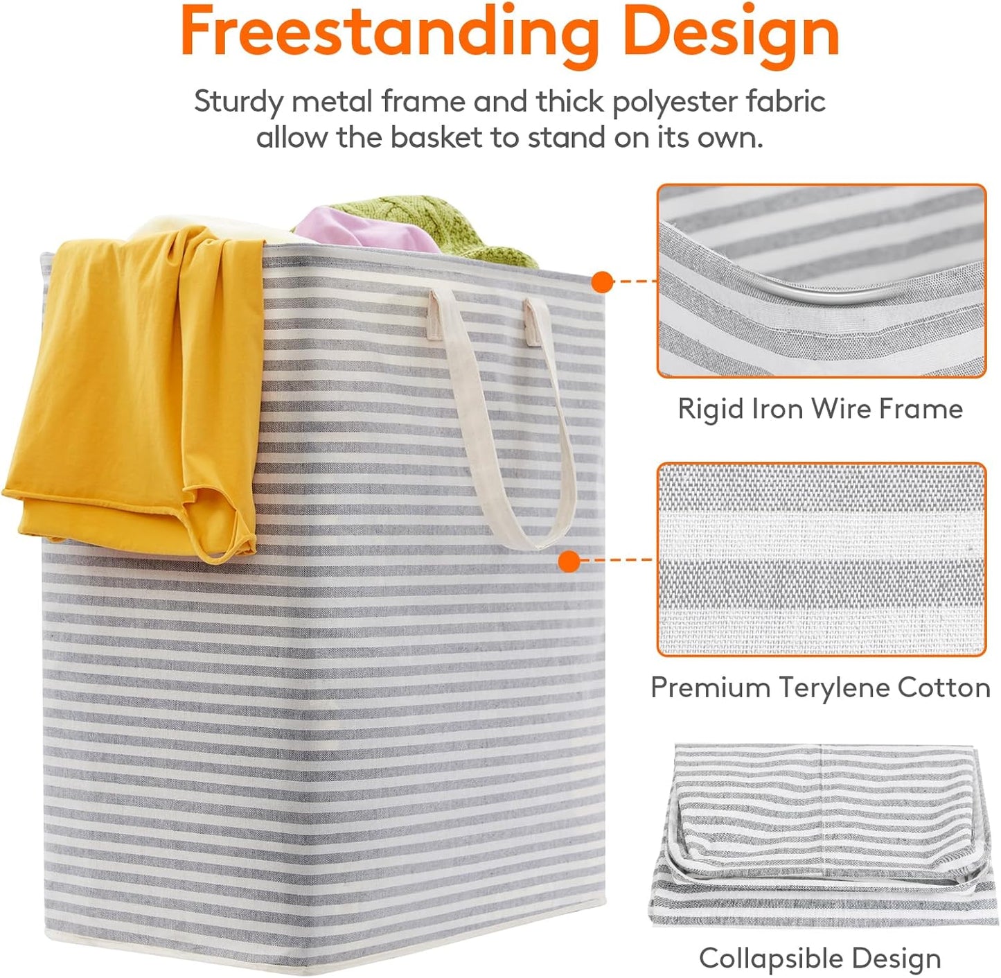 Lifewit 3 Pack Laundry Hamper Large Collapsible Laundry Baskets, Freestanding Waterproof Clothes Hamper with Easy Carry Handles in Laundry Room Bedroom Bathroom College Dorm for Adults, Gray, 3 x 100L