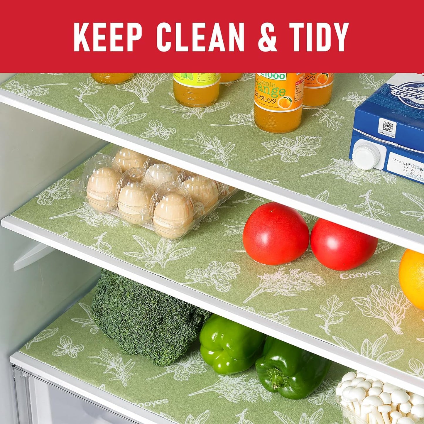 Cooyes Large Refrigerator Liners for Shelves, 12 Pack, 17.7" × 24", Fridge Drawer & Shelf Liners for Kitchen Cabinets Non-Adhesive, Breathable Cloth Material, Keep Produce Fresh Longer, Sage Green