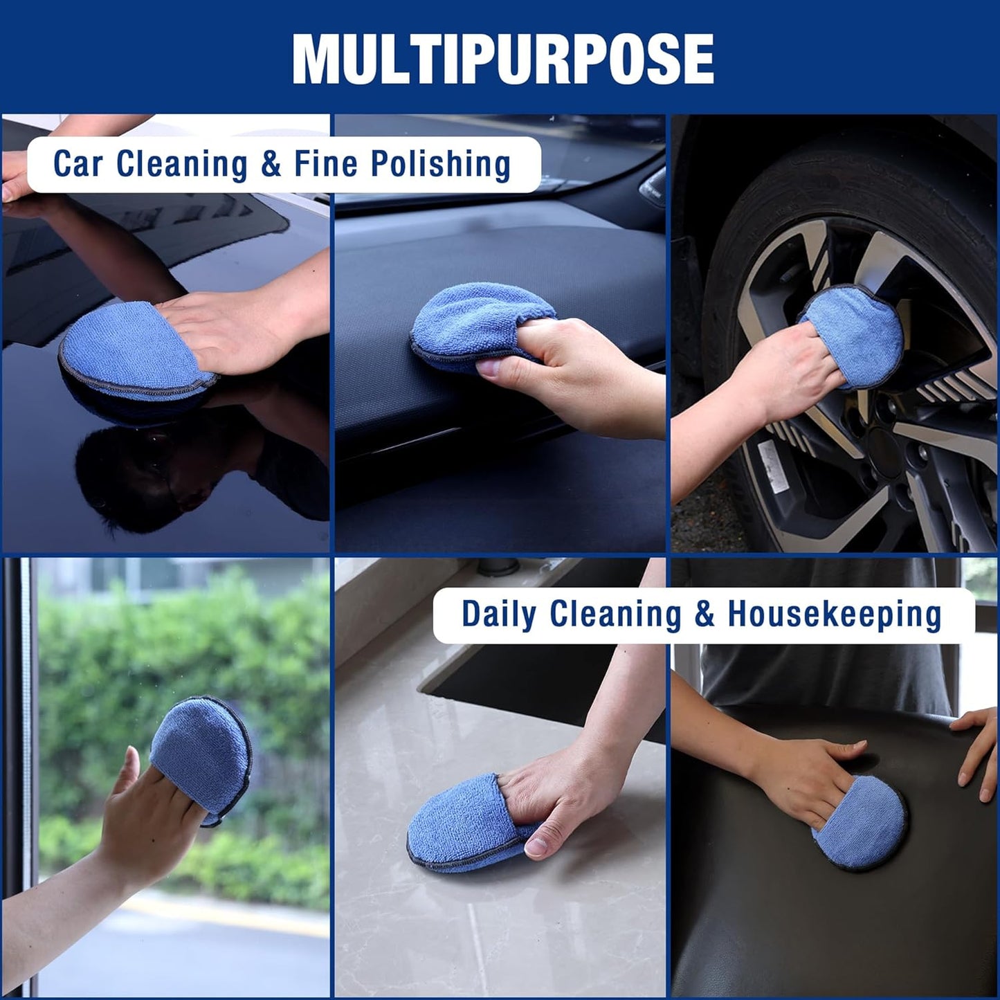 WORKPRO 12-Pack Car Wax Applicator Pads with Finger Pocket, Microfiber Soft Foam Polishing Pads for Car Detailing & Cleaning, Lint-Free, High Resilience