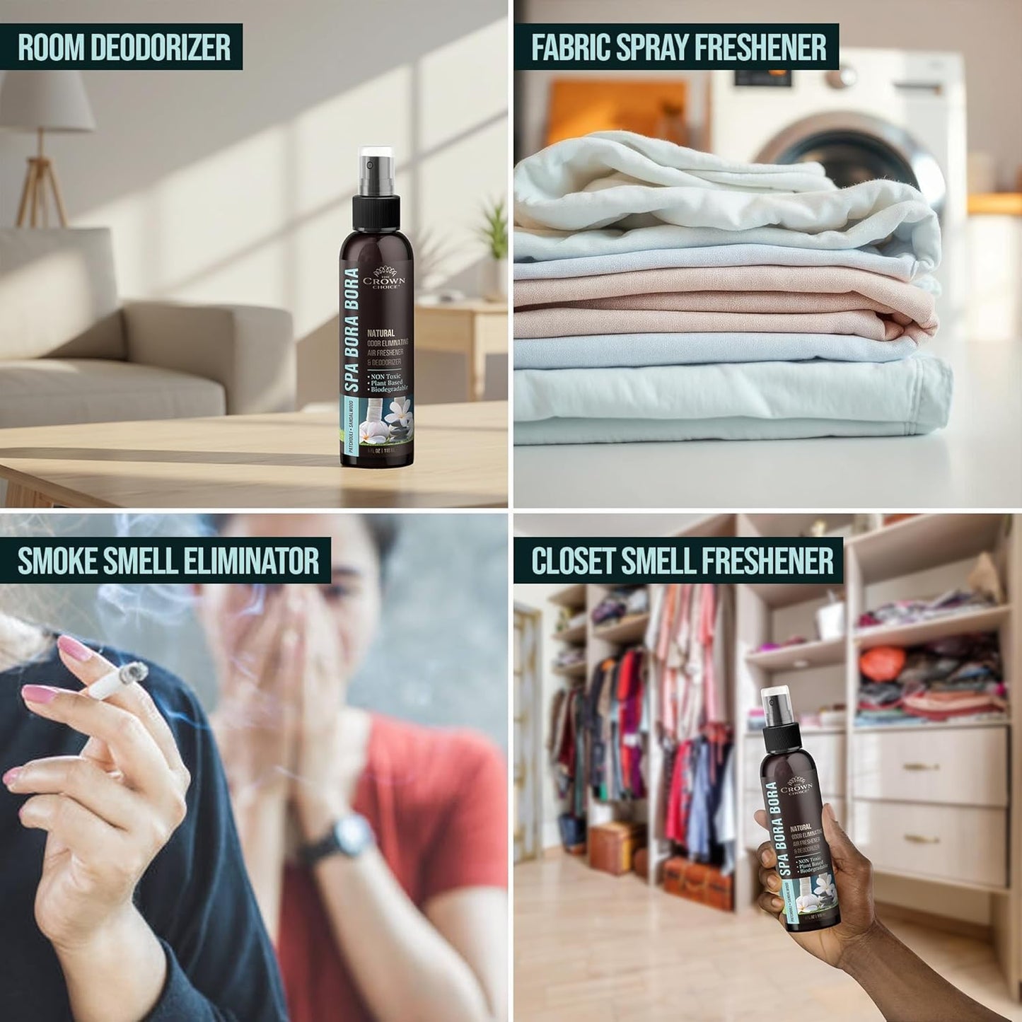 Non-Toxic Odor Eliminator, Natural Sandalwood & Patchouli Air Freshener Spray for Home, Room, Closet & Couch Deodorizer, Long Lasting Bathroom & Toilet Freshener, Safe for Kids & Pets,2PK, 4 oz each