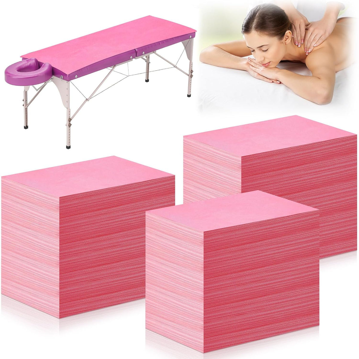 Tegeme 150 Pieces Disposable Massage Table Sheets 31" x 70" Waterproof Bed Sheets Non Woven Bed Cover for Massage Table Beauty Salons Tatto Spa Hotels(Pink)