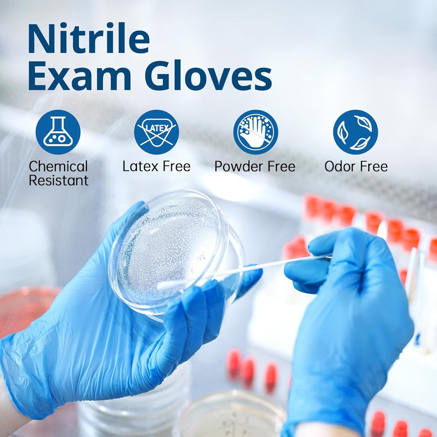 Disposable Nitrile Exam Gloves, Blue, Nitrile Gloves Disposable Latex Free, Medical Gloves, Cleaning Gloves, Food-Safe Rubber Gloves, Powder Free, Non-Sterile, 100-ct Box (Large)