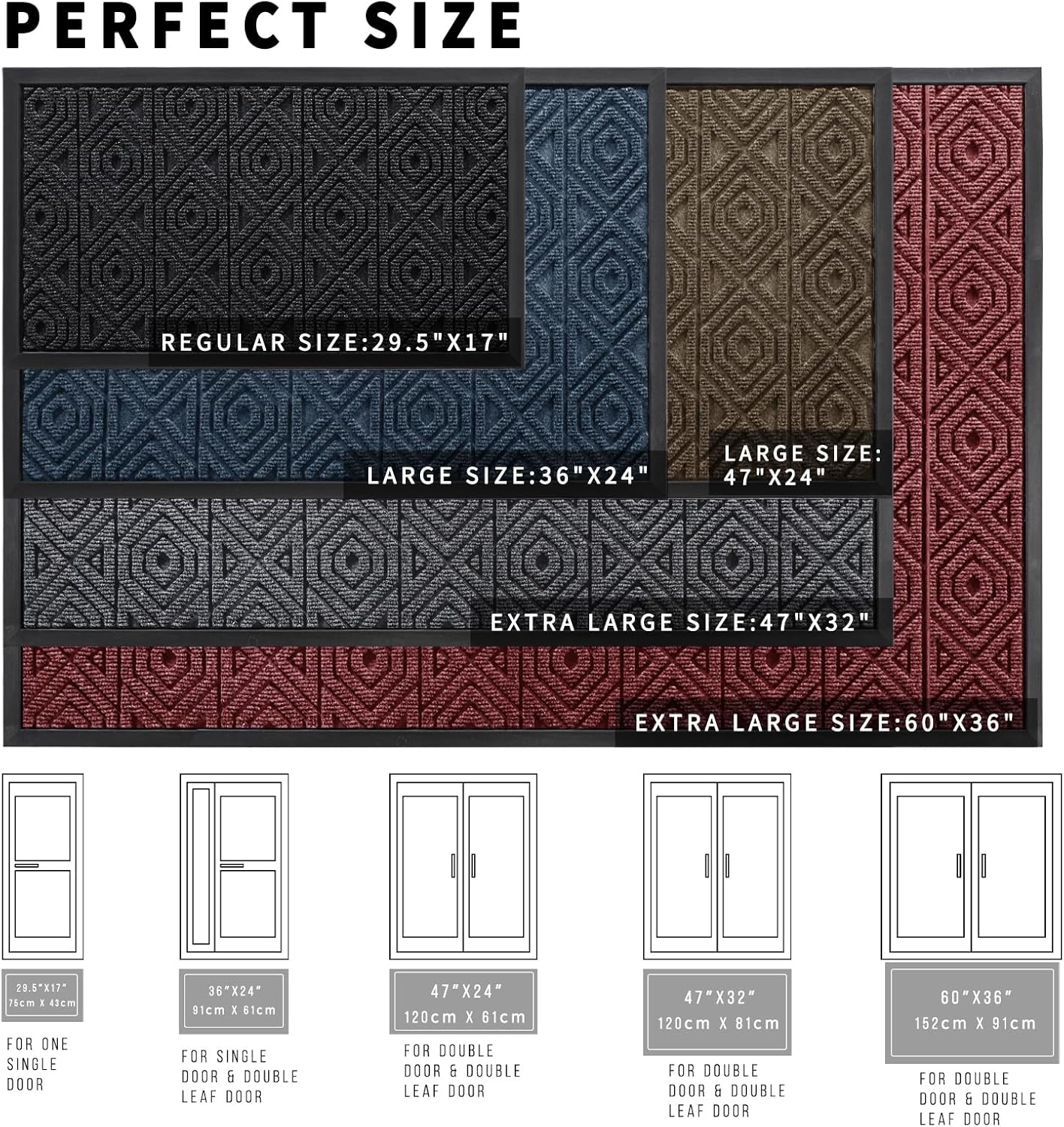 Yimobra Door Mat, Outdoor Indoor Entrance Welcome Mat, Heavy Entry Front Door Mat, Stain & Fade Resistant, Low Profile, Sturdy Rubber, Easy Clean Patio Floor Mat, Waterproof, 60 x 36,Blue