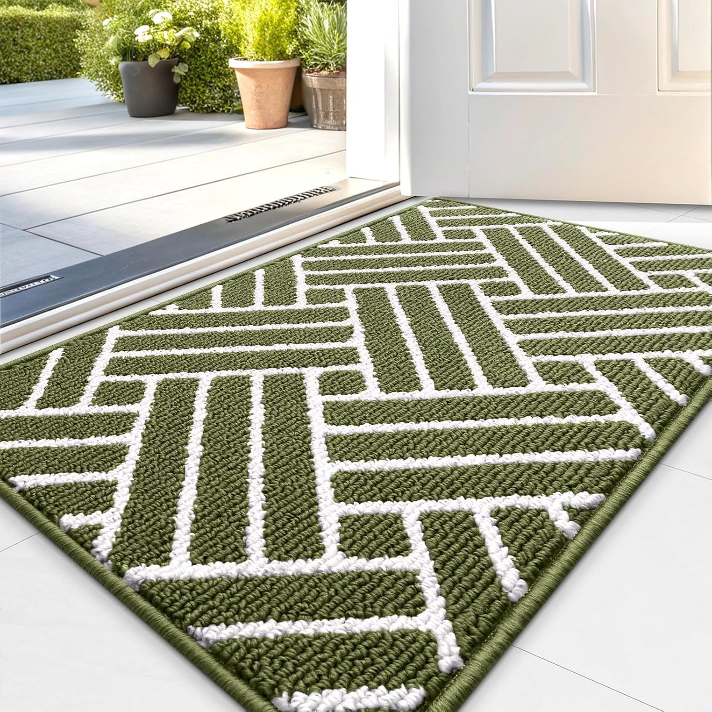 OLANLY Indoor Door Mat, 32x20 Inch, Dirt Resistant and Absorbent, Non-Slip Rubber Backing Floor Mats, Easy Clean Low-Profile Doormat for Entryway, Front Door, and Inside Entrance, Green