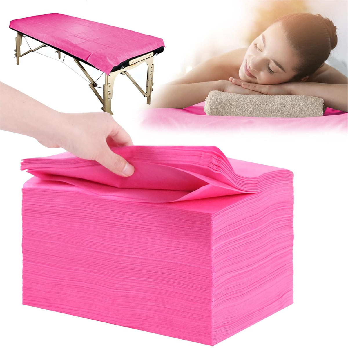 Disposable Bed Sheets 100 Pcs 31" x 71" Massage Table Sheets Non Woven Fabric SPA Bed Cover Breathable for Massage Beauty Tattoos(Pink)