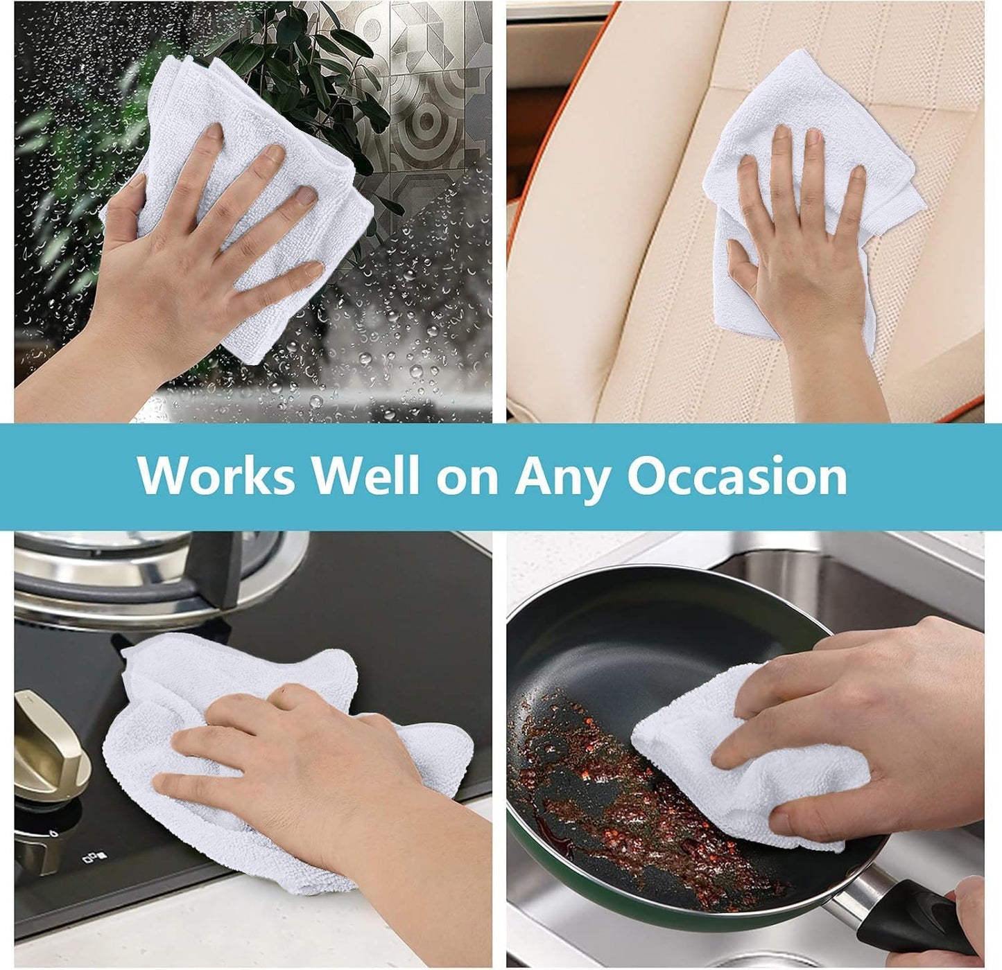 HOMEXCEL White Microfiber Cleaning Cloth, 100 Pack Cleaning Towels for Kitchen, Lint Free, Scratch-Free, Highly Absorbent, and Reusable Cleaning Rags for House, Window and Glass, Cars, 11.5 X11.5 inch