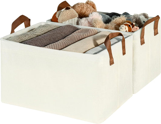GRANNY SAYS Storage Baskets for Shelves, Closet Organizer Bins, Clothes Storage Bins with Metal Frame, Large Baskets for Organizing and Storage, Collapsible, Ivory, 2-Pack