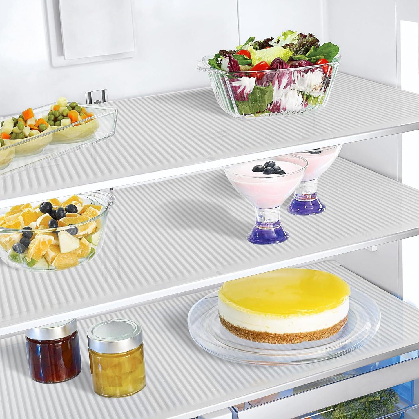 Non-Slip Silicone Refrigerator Liners for Shelves, Reusable Washable Fridge Shelf Drawer Liners, Cuttable Waterproof Oilproof Fridge Liner for Glass Shelve Kitchen Cabinet Drawer Mats (Clear, 3 Pack)