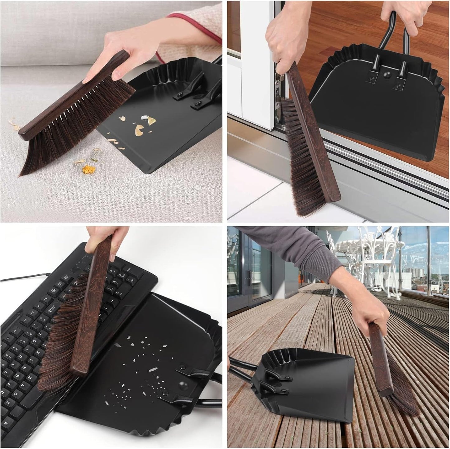 Dust Pan and Brush Set-Handheld Angled DustPan and Hand Broom Set, Large dust pan with handle,Heavy Duty Metal Dustpan and Brush Set Home For Small Item Sweeping Rubber Coated Easy to Grasp Handle